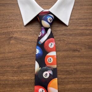 Vintage 1991 Ralph Marlin Billiards Pool Ball Graphic Print Silk Feel Tie